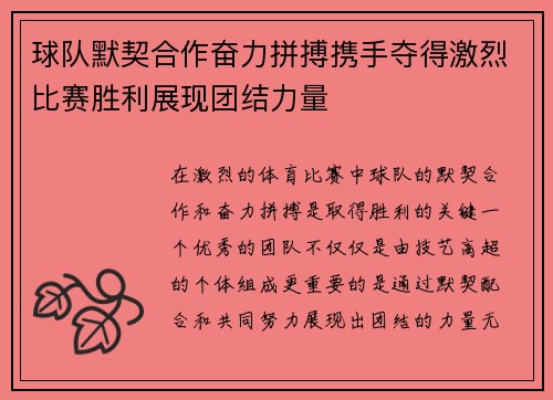 球队默契合作奋力拼搏携手夺得激烈比赛胜利展现团结力量