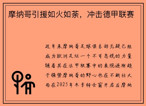 摩纳哥引援如火如荼，冲击德甲联赛