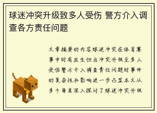 球迷冲突升级致多人受伤 警方介入调查各方责任问题